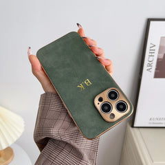 Leather Personalised Customized Name Case For Iphone 11 12 13 14 15 16 Pro Max Plating Frame Lambskin Initials Cover 16 11 15Pro