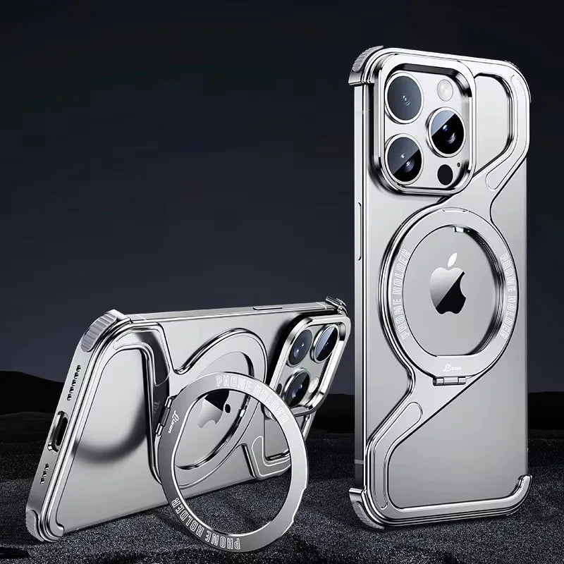 Shockproof Phone Case Z Shape Metal Frame for iPhone 16 Pro 15 14 13 Pro Max Plus Full Aluminium Alloy Magnetic Bracket Cases