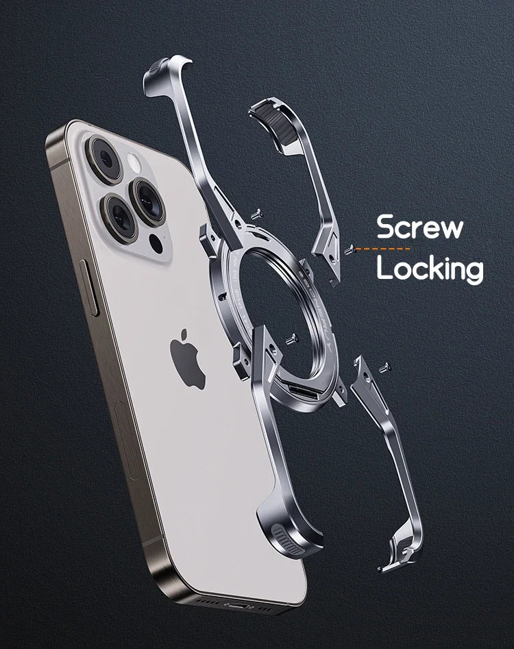 Metal Frameless Magsafe Magnetic Holder Phone Case For iPhone 16 15 14 13 Pro Max 16promax Aluminum Alloy Frame Shockproof Cover