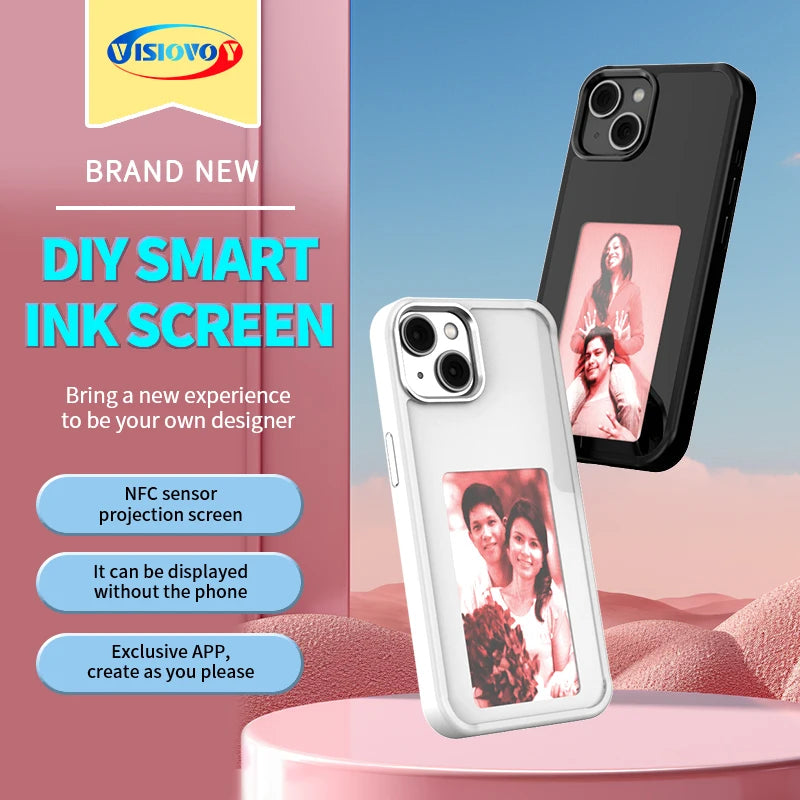 E-ink Screen Smart Phone Case NFC Functions Case For Fundas iphone 13 Case iPhone 15 14 Pro Max DIY Case - Caseverse