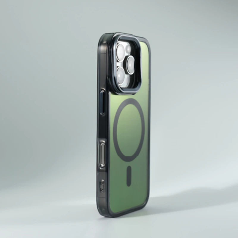 Metal Lens Kickstand Laser MagSafe Phone Case For iPhone 16 16pro max 14 15 Pro 13 12 Magnetic Wireless Charging Hard PC Cover