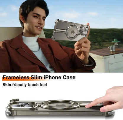 Metal Frame Magsafe Phone Case for iPhone 16 15 14 13 Pro Max Wireless Charging Aluminum Alloy Frameless Holder Shockproof Cover