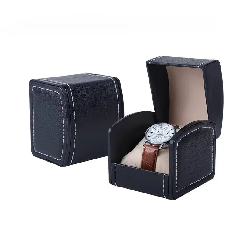 Oval Black Brown Green Single Pillow PU Leather Wristwatch Display Watch Case Organizer for Men Clamshell PU Leather Watch Case