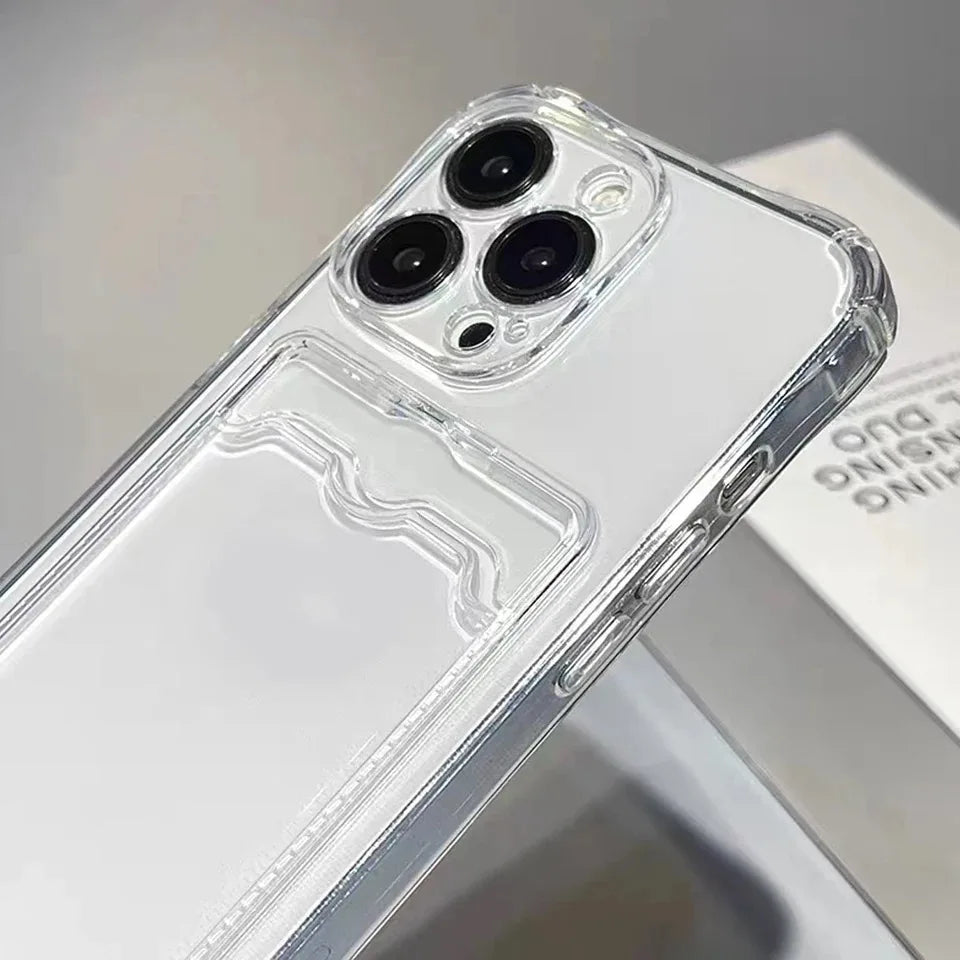 Shockproof Clear Phone Case for iPhone 15 14 13 12 11 Pro Protection Back Card Pocket Cover - Caseverse