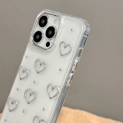 Cute Metal Love Heart Epoxy Glitter Phone Case For iPhone 16 15 14 13 12 11 Pro Max Plus Bling Clear Shockproof Soft Cover