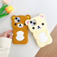 Cute 3D Cartoon Rilakkuma Bear Phone Case for iPhone 16 promax 15 14 13 12 11 Pro Max Xs XR 6 7 8 Plus SE Soft Silicone Cover