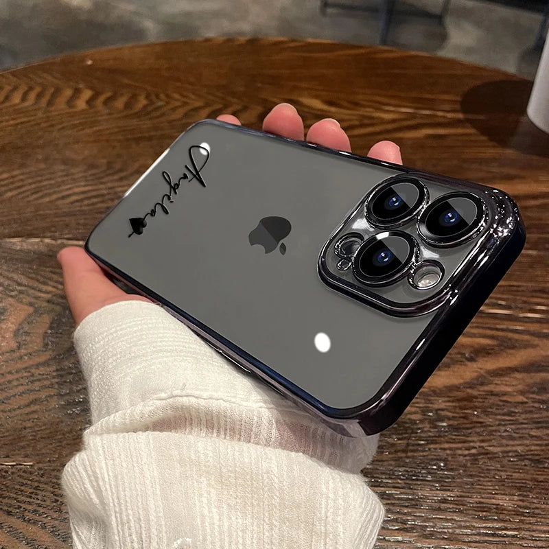 15 16 Pro Max Personalised Customized Name Case For iPhone 16 15 14 13 12 11 Pro Max Plating Transparent Luxury Cover 15 Pro Max - Caseverse