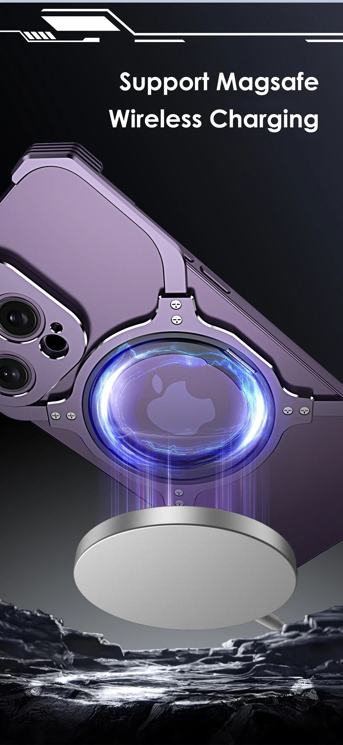 360° Stand Metal Rimless Magnetic Phone Case For iPhone 13 14 15 Pro Max Metal Bumper Lens Protection Metal Skeleton Phone Cover