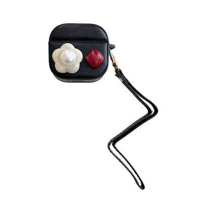 Retro PU Leather Flower Diamond Earpods Case for Apple Airpods 3 Pro2 Gemstone Wrist Strap Wireless Earphone Cover for Airpods 4