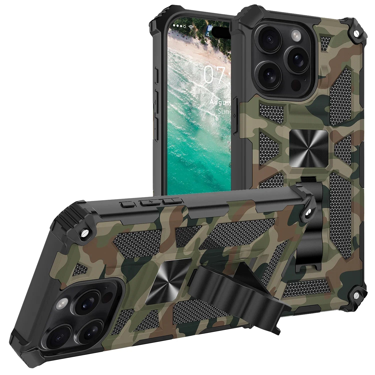 Military Camouflage Armor Shockproof Case For iPhone 11 12 13 14 15 16 Pro Max Xs XR SE 2020 2022 8 7 Plus Kickstand Phone Cover - Caseverse