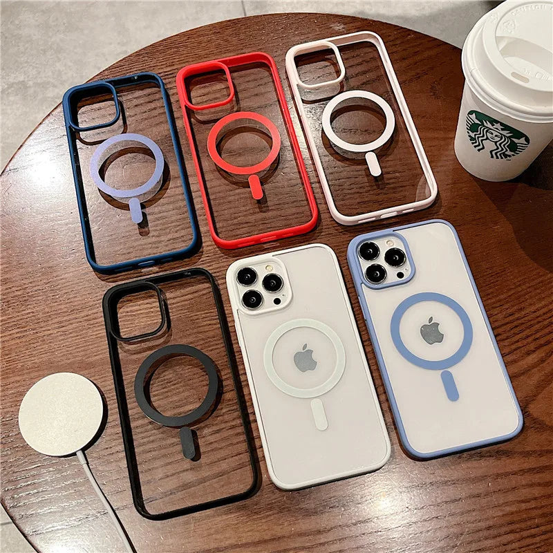 Luxury Magsafe Wireless Charge Phone Case for iPhone 16 15 14 Plus 13 12 11 Pro Max Mini Magnetic Soft Bumper Transparent Cover - Caseverse