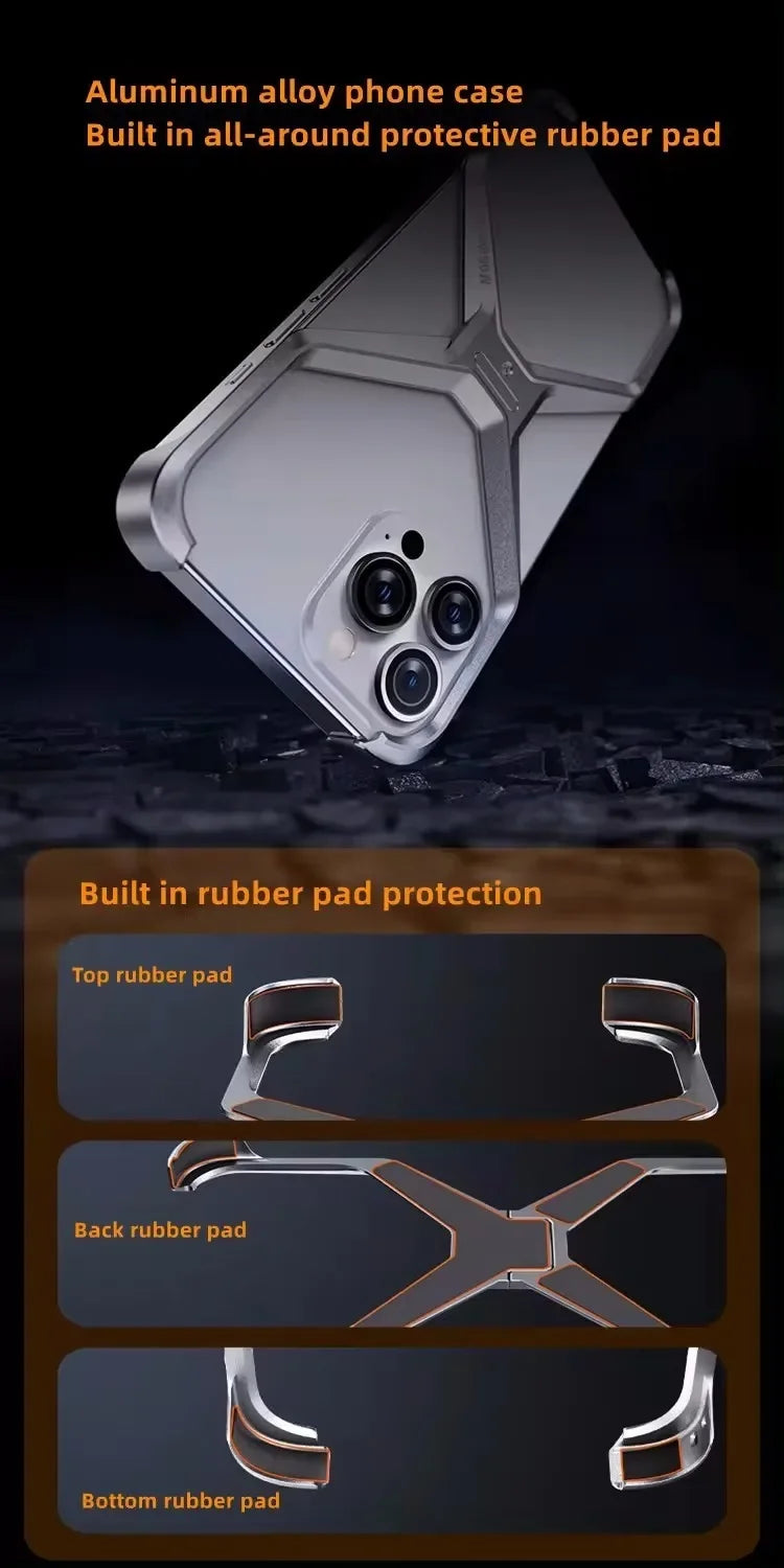 Aluminum Alloy X-shaped Metal Frame  Phone Case for IPhone 16 15 Pro Max 14 13 Military Grade Drop Protection Cover - Caseverse