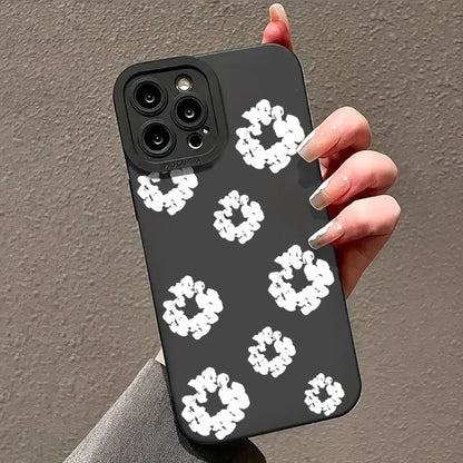 Case For iPhone 16 Cases iPhone 15 11 12 13 14 Pro Max X XS XR 7 8 16E 15 Plus Black Stylish Flower Patterned Design Phone Cover