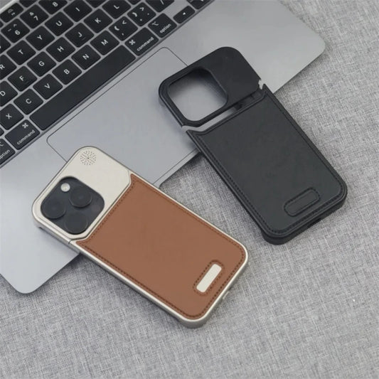 Aluminum Alloy Leather Magnetic Phone Case For iPhone 16 16pro 15 14 Pro Max Wireless Charging Metal Frameless Shockproof Cover