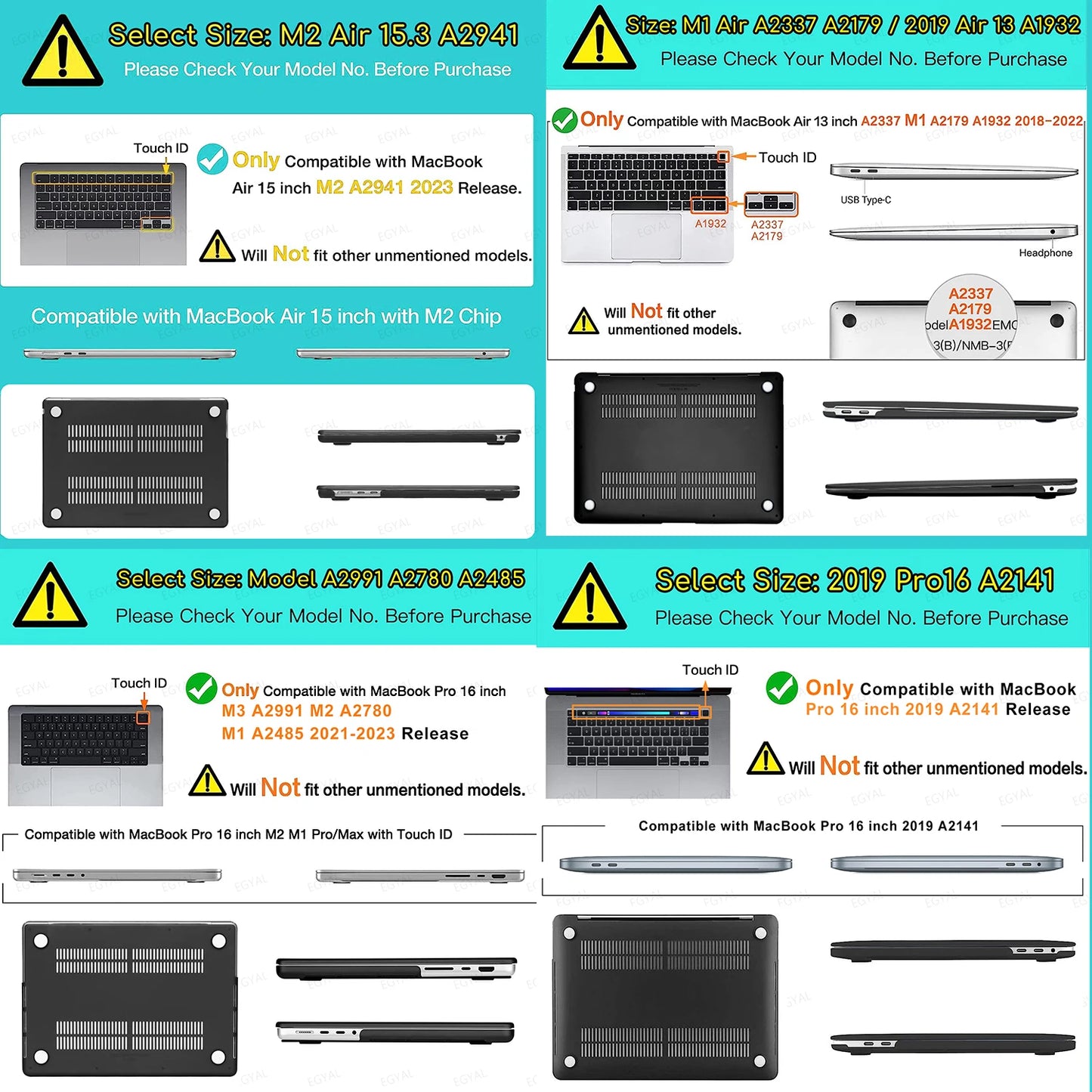 EGYAL Laptop Case for MacBook Air 15 M4 2025 Cover model A3241 15.3 A3114 Hard Shell for Air/Pro M1 M2 M3 13 14 16 Print Case