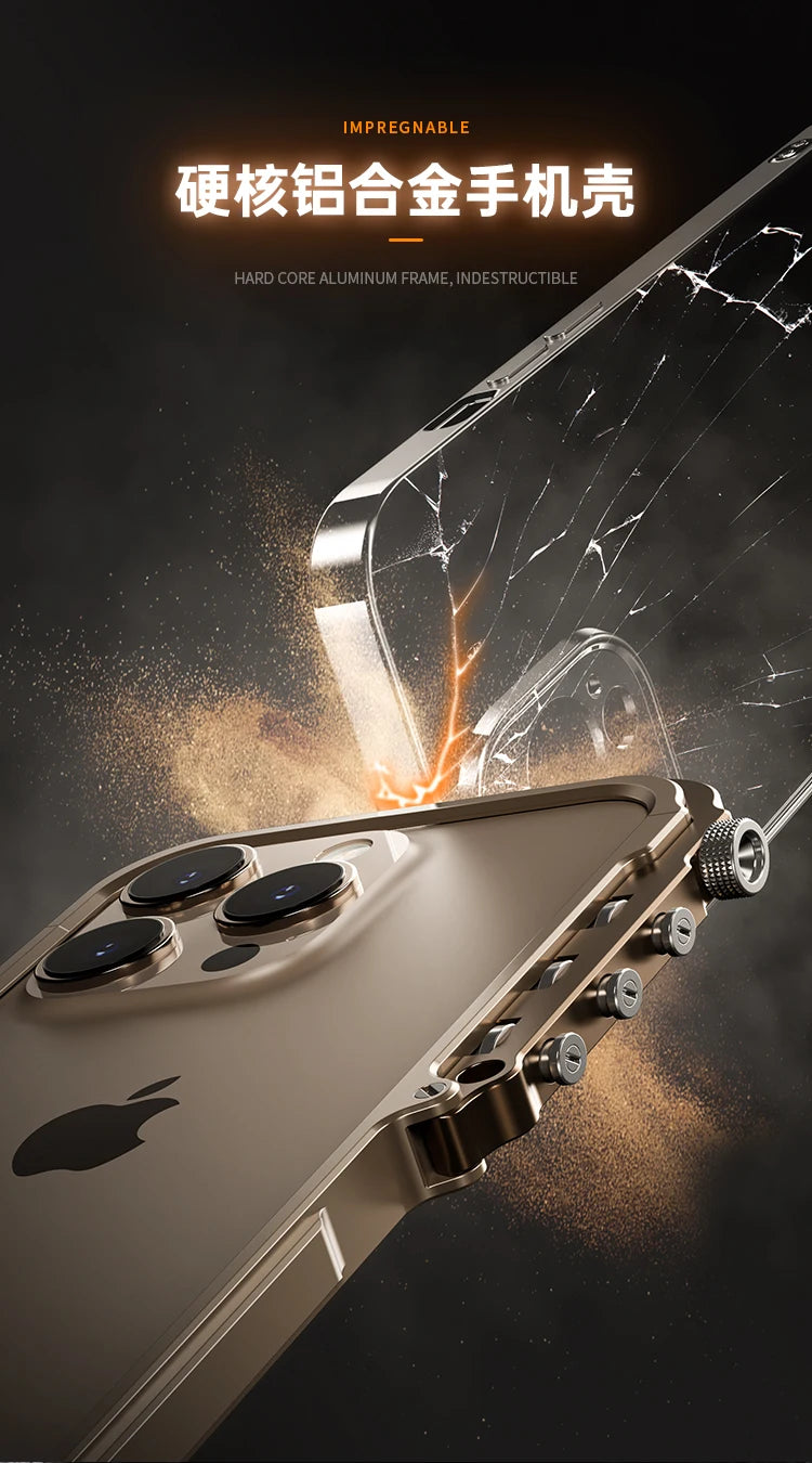 New Mechanical Aluminum Alloy Frame Phone Case For iPhone 16 15 Pro Max Metal Bumper Shell for Iphone 16Promax Shockproof Cover