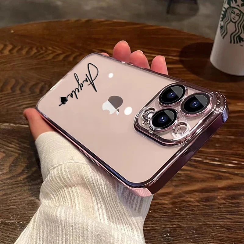 15 16 Pro Max Personalised Customized Name Case For iPhone 16 15 14 13 12 11 Pro Max Plating Transparent Clear Cover 16 Pro Max - Caseverse