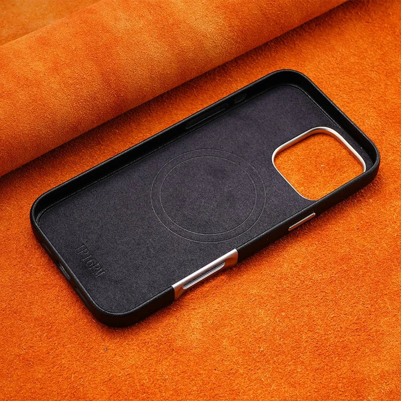 Metal Lens Protective MagSafe Phone Case For iPhone 16 Pro 16pro max 16plus Simple Solid Color Leather Wireless Charging Cover