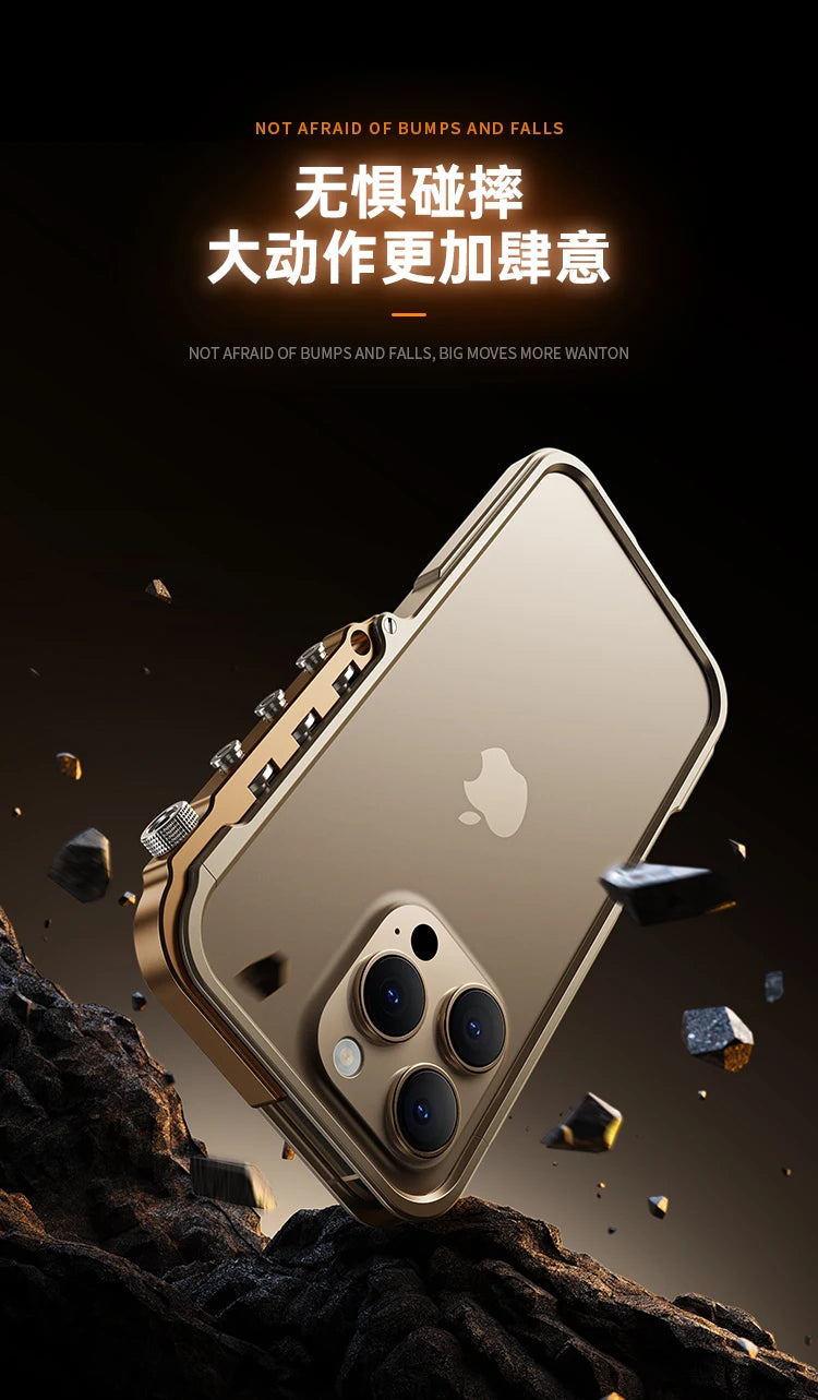 New Mechanical Aluminum Alloy Frame Phone Case For iPhone 16 15 Pro Max Metal Bumper Shell for Iphone 16Promax Shockproof Cover