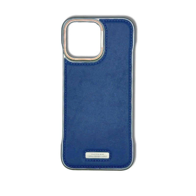 Phone Case Luxury Matte PU Leather Frameless For iPhone 16 15 14 13 12 Pro Max Plus Metal Lens Protection Shockproof Back Cover