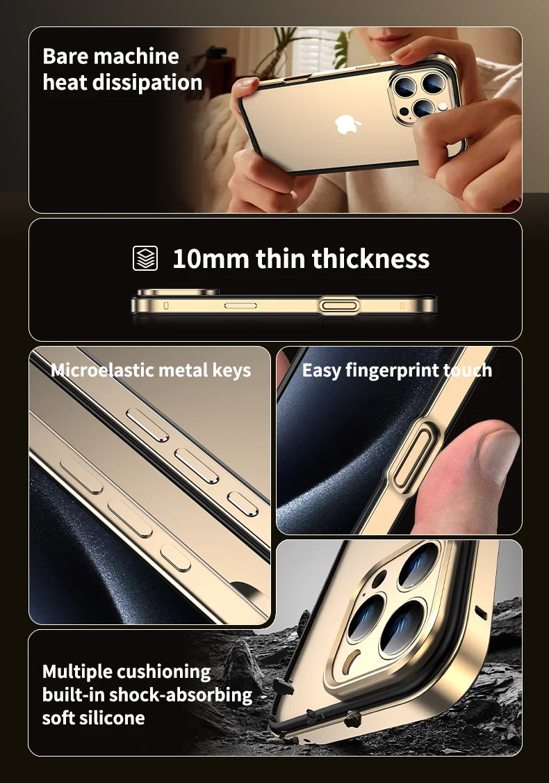 Camera Protection + Hybrid Silicone Frame Aluminum Metal Phone Case For iPhone 16 Pro Max 15 14 13 Better Heat Bumper