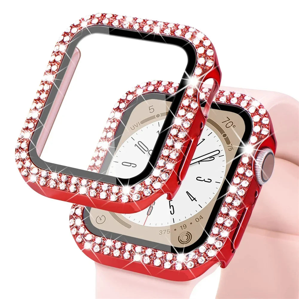 Diamond Case For Apple watch Cover 45mm 41mm 38mm 42mm 44mm 40mm Tempered Glass+ Bumper Screen Protector series 9 8 7 6 5 4 3 SE