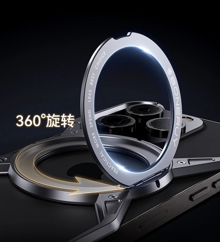 Metal Aluminium Alloy Magnetic Frameless Phone Case For iPhone 14 13 15 Pro Max 360° Stand Rimless Bumper Shockproof Metal Cover