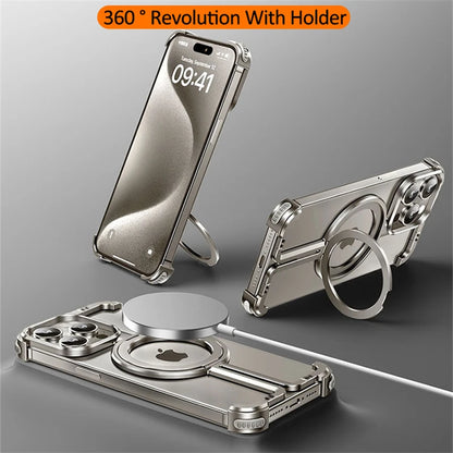 Metal Frame Magsafe Phone Case for iPhone 16 15 14 13 Pro Max Wireless Charging Aluminum Alloy Frameless Holder Shockproof Cover