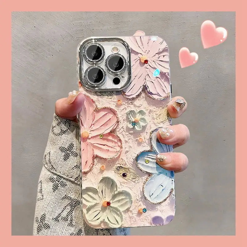 Luxury Flowers Glitter Laser Phone Case For iPhone 16 Pro Max 15 14 Plus 13 12 11 Diamond Soft Shockproof Lens protection Cover - Caseverse