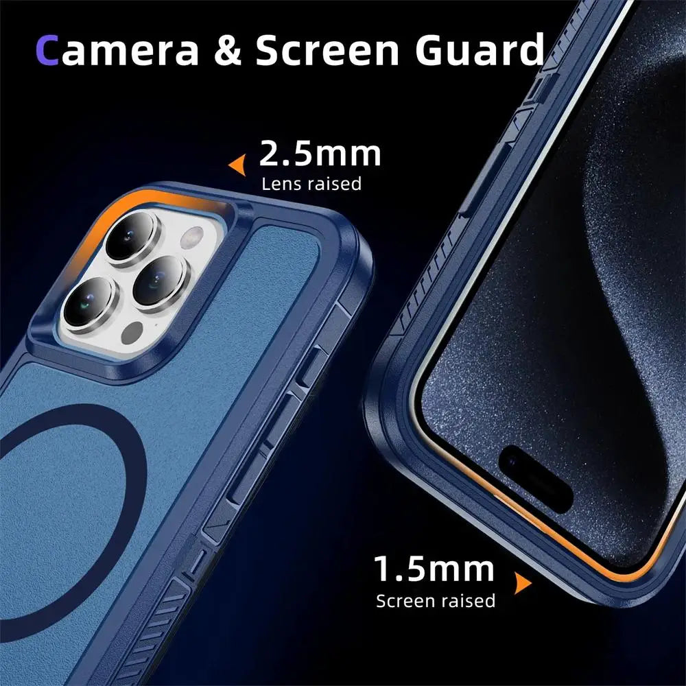 For MagSafe Armor Defender Phone Case For iPhone 15 14 13 12 Pro Max 11 Shockproof Heavy Duty Rugged Magnetic Hybrid Matte Cover - Caseverse