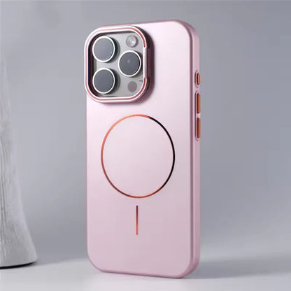 Stylish Camera Lens Holder Magnetic Magsafe Phone Case for IPhone 16 15 14 Pro Max Wireless Charging Matte Shockproof Hard Cover