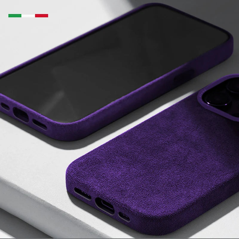 Alcantara Metal Lens Protection Phone Case for iPhone 12 13 14 15 16 Pro Max Magnetic Attraction High-end Imported Suede Cover