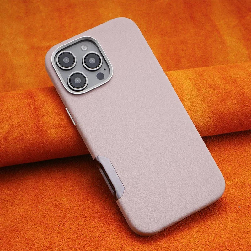 Metal Lens Protective MagSafe Phone Case For iPhone 16 Pro 16pro max 16plus Simple Solid Color Leather Wireless Charging Cover