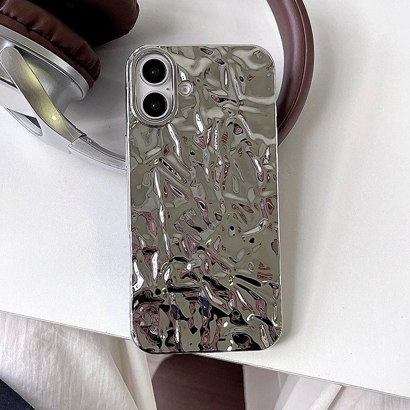 Stylish Metal Color Silver Meteorite Texture Case For iPhone 16 Pro Max 15 14 13 12 11 16 plus Soft TPU Anti-knock Cover