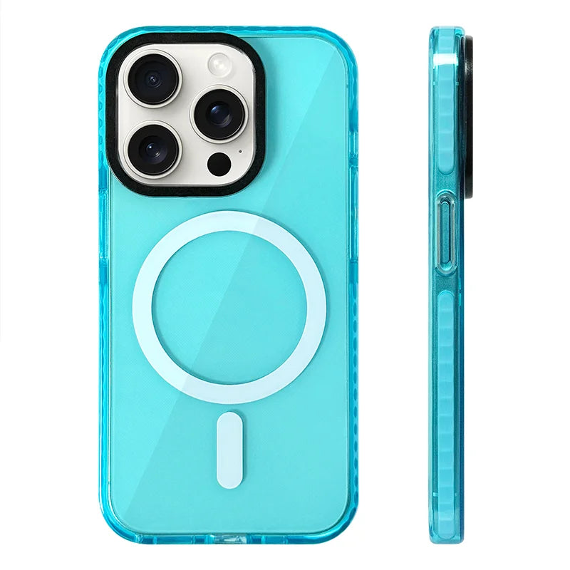 Transparent Neon Color MagSafe Phone Case for iPhone 16 15 Pro Max 14Pro 13 14 12 Wireless Charging Soft Silicone Bumper Cover - Caseverse