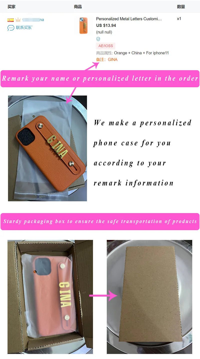 Luxury Custom Personalised Name Silver Metal Letter Charm Leather Phone Cases For Iphone 14 13 12 11 15 Pro Max 16 pro max Cover