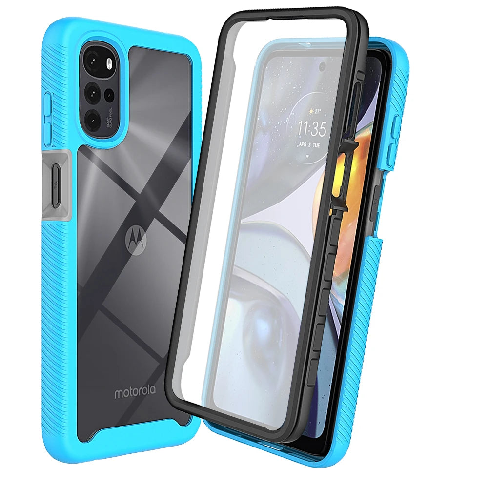 Moto E32 Shockproof Clear Case Built in Screen Protector Full Body Rugged Defender Cover for Motorola G22 Case, E32S,G52 Cases - Caseverse