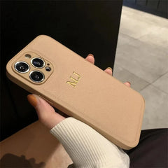 Customized Phone Case For iPhone 16 15 14 13 12 11 Pro Max Plus Personalized Name Initials Letters Luxury Leather DIY Cover 16