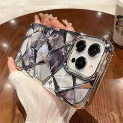 Plating Glitter Diamond Pattern Colorful Marble Phone Case For iPhone 15 13 11 12 14 Pro Max Soft Silicone Transparent Cover