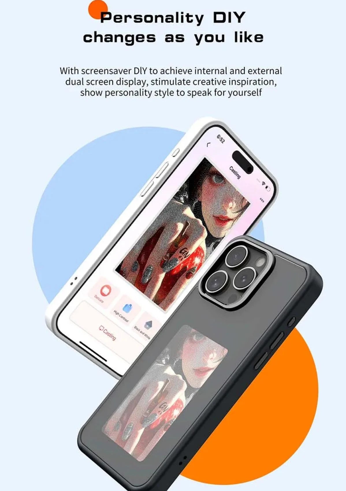 New-tech NFC Function Phone Case For Iphone 15 14 13 Pro Max DIY Cases E-Ink Screen Phone Cover Cartoon Girl Fundas Battery Free - Caseverse