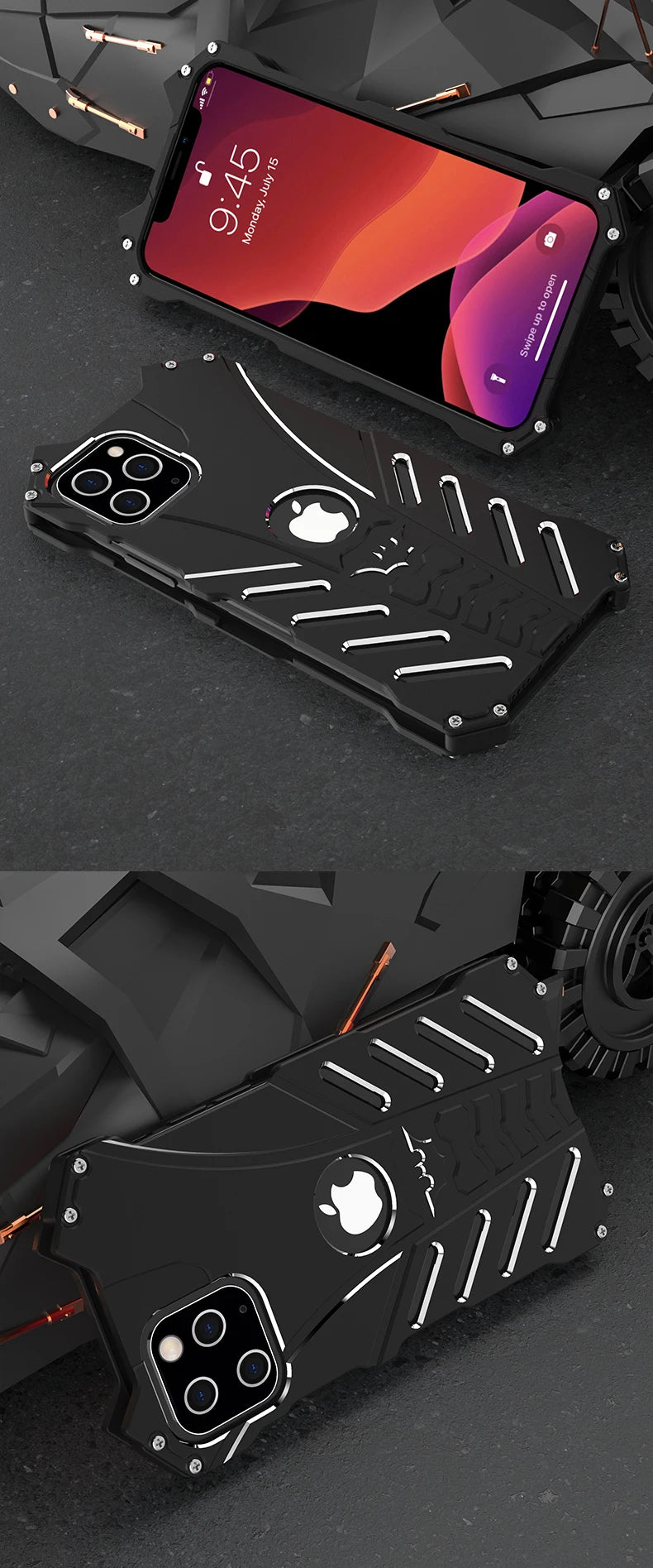 R-just Style Protection Mobile Phones Case For Iphone 15 16 14 Plus 13 12 11 Pro Max Metal Aluminum Shell Hybrid Case Cover