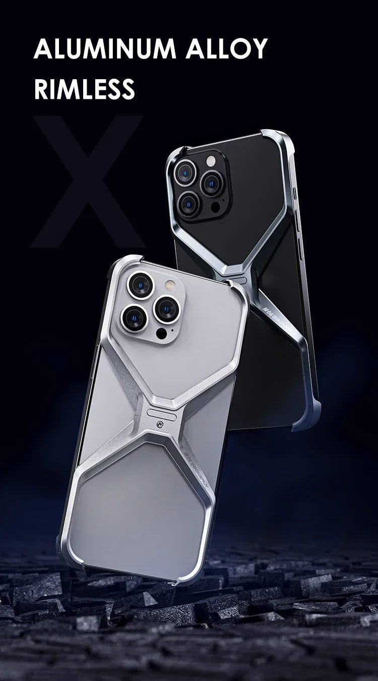 Metal Rimless Phone Case For iPhone 13 14 15 Pro Max Aluminum Removable Heat Dissipation Armor Phone Cover For IPHON 15 Promax
