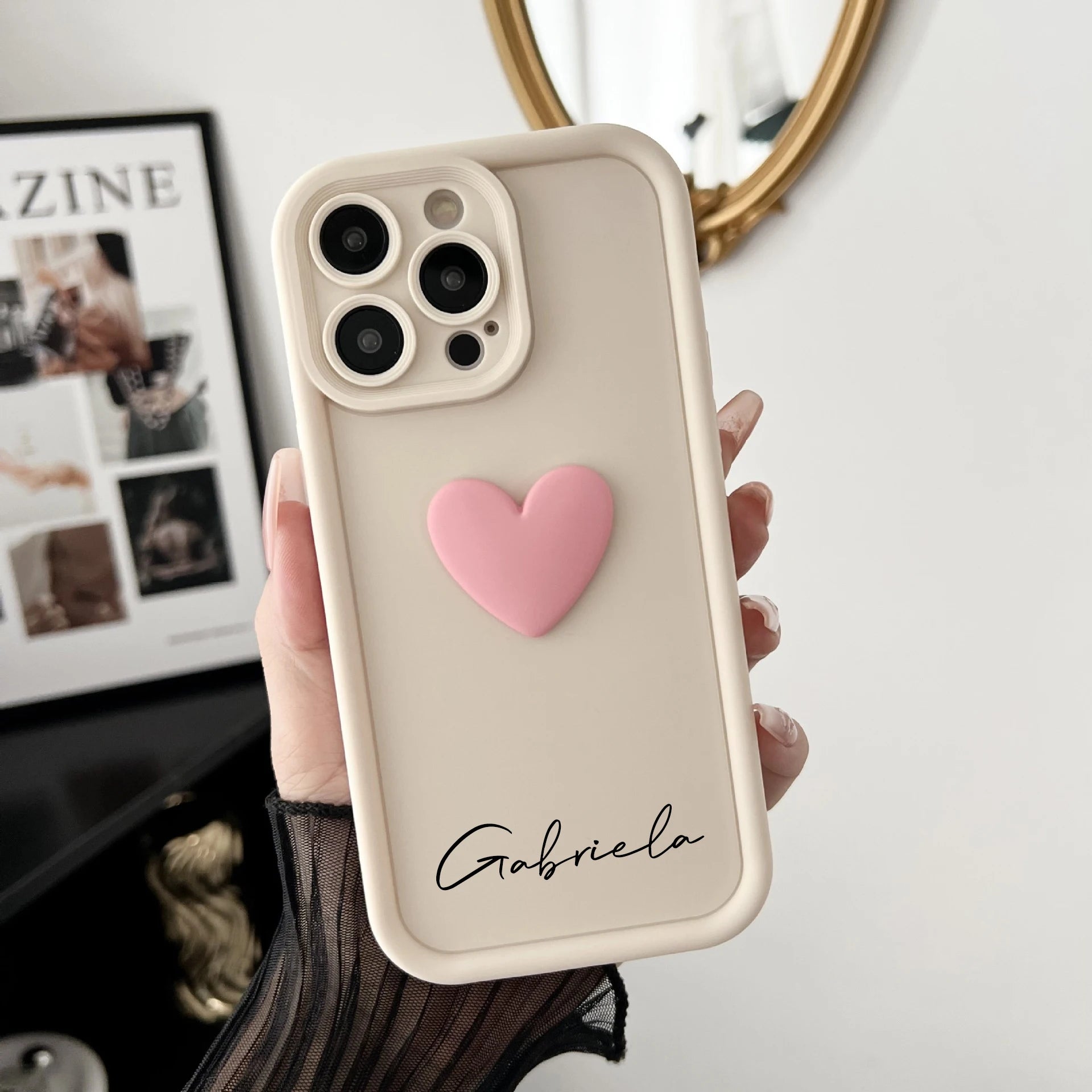Cute INS Love Heart Personalized Name Case For iPhone 16 15 14 13 12 11 Pro Max Luxury Soft Silicone Custom DIY Cover 15 Pro Max - Caseverse