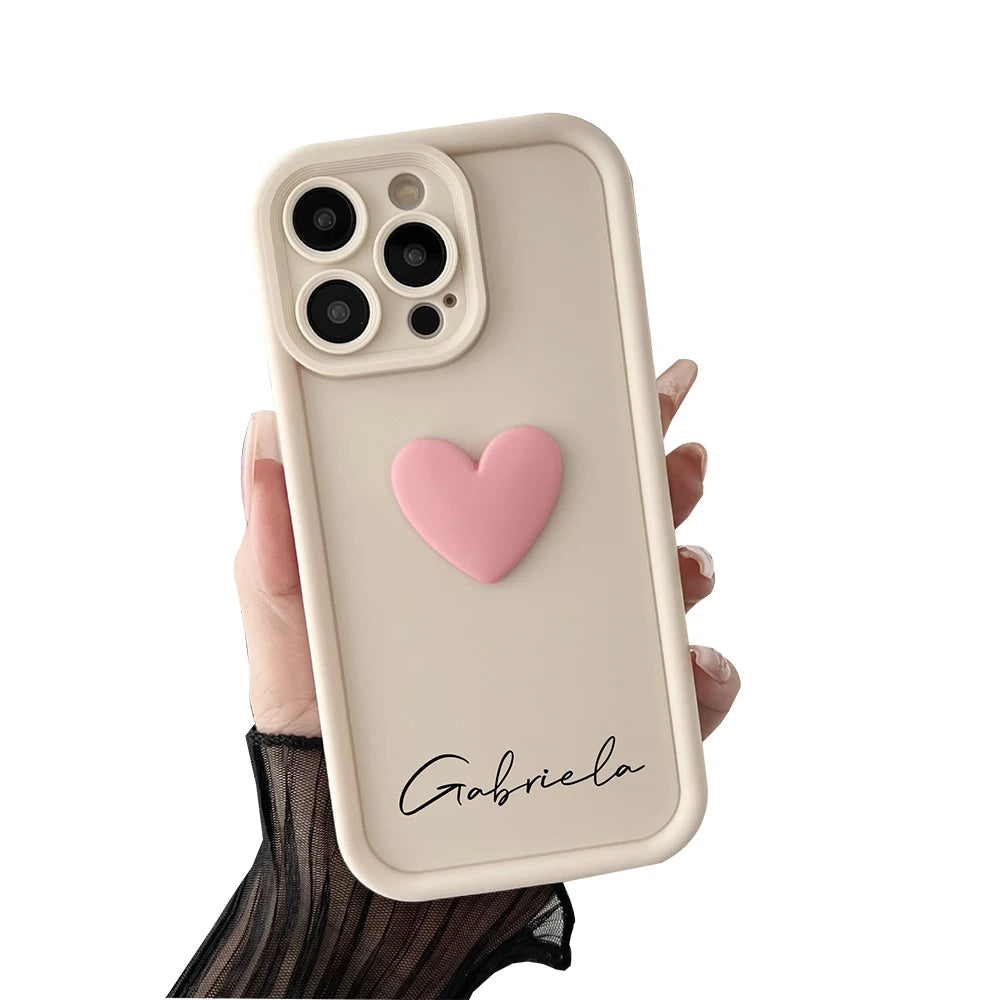 Cute INS Love Heart Personalized Name Case For iPhone 16 15 14 13 12 11 Pro Max Luxury Soft Silicone Custom DIY Cover 15 Pro Max - Caseverse