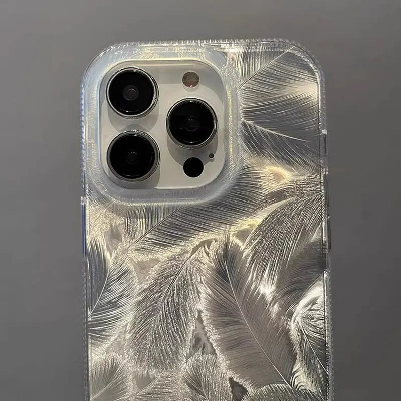 Gradient Colorful Feather Pattern silicone phone case for iPhone 15 14 13 12 11 Pro Max Plus full shockproof hard back cover - Caseverse