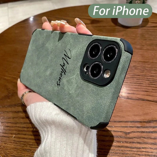 Personalized Luxury Leather Lambskin Case For iPhone 11 12 13 14 15 16 Pro Max Customized Name DIY Cover 11 12 13 14 15 Pro Max
