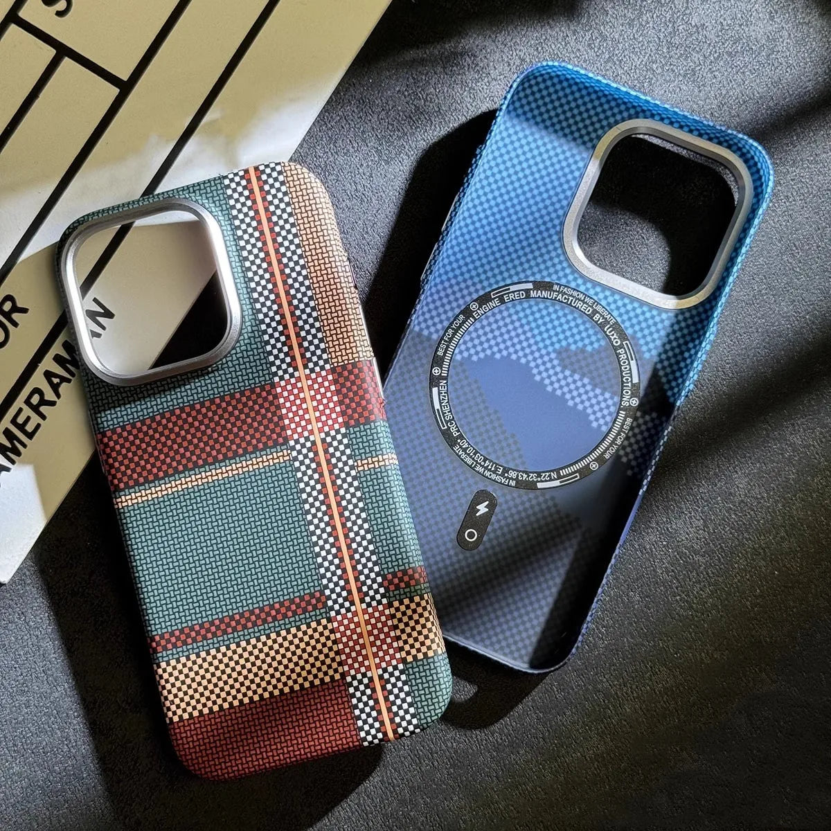 Magnetic Kevlar Carbon Fiber Pattern For iPhone 16Pro 15 Pro Max 14 13 12 Pro Plaid Personalized Phone Case For 12 13 14 Pro Max - Caseverse