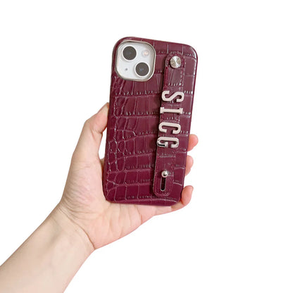 Luxury Custom Personalised Name Silver Metal Letter Charm Leather Phone Cases For Iphone 14 13 12 11 15 Pro Max 16 pro max Cover