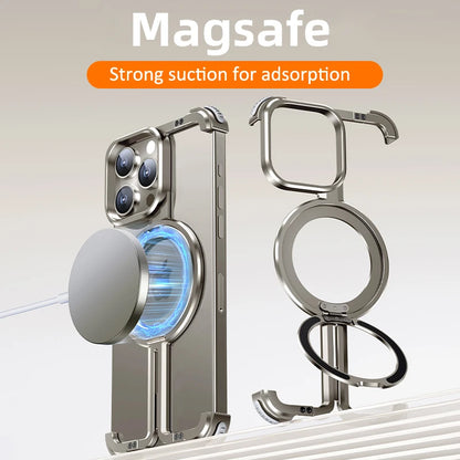 Metal Frame Magsafe Phone Case for iPhone 16 15 14 13 Pro Max Wireless Charging Aluminum Alloy Frameless Holder Shockproof Cover