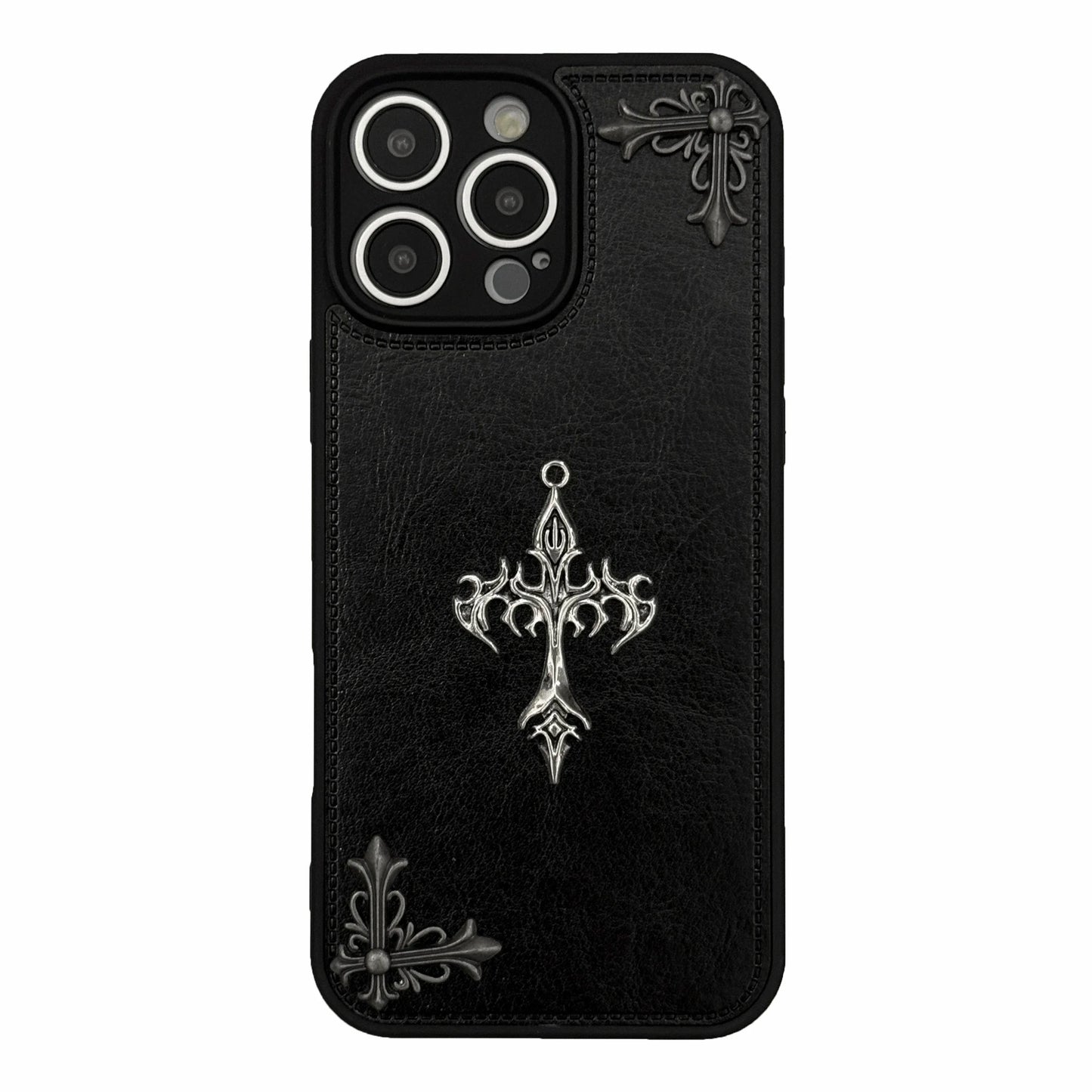 Leather Phone Case for IPhone 16 15 14 13 12 11 Pro Max Luxury Gothic High Grade Fashion Trends 3D Metal Cross Protection Cover